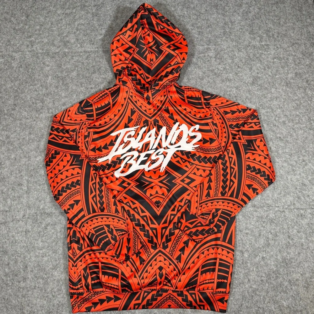 Islands Best Mens AXL Orange Black Tribal All‎ Over Print Hoodie